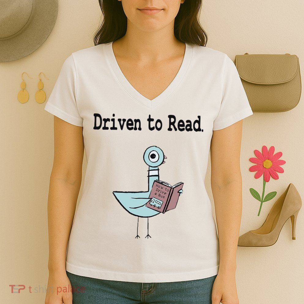 Driven To Read Pigeon Library Book Lover Women's V-Neck T-Shirt