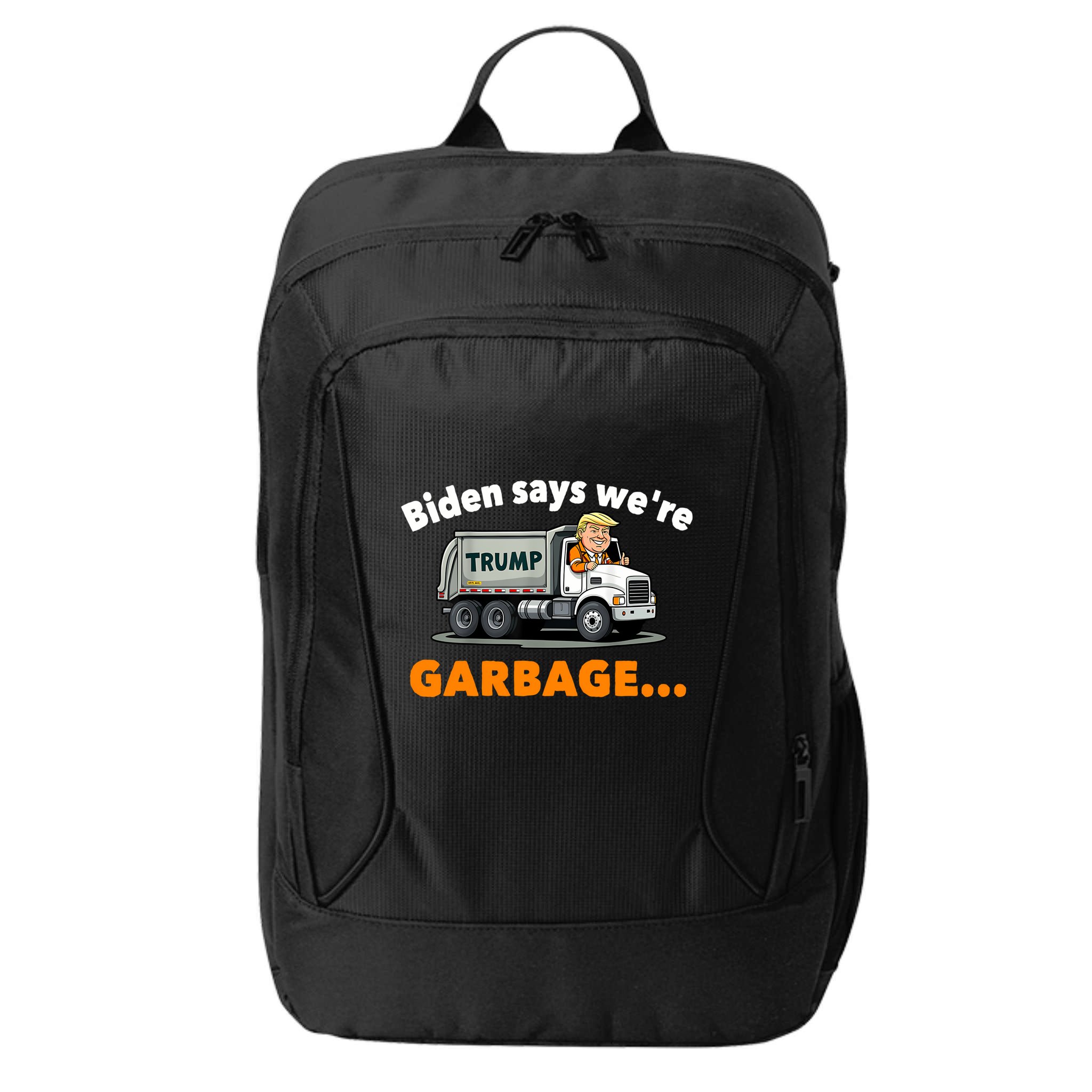 Donald Trump Rides A Garbage Truck City Backpack