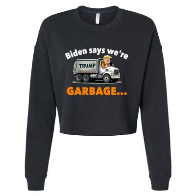 Donald Trump Rides A Garbage Truck Cropped Pullover Crew