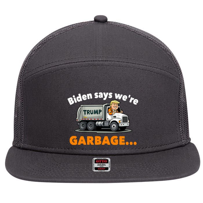 Donald Trump Rides A Garbage Truck 7 Panel Mesh Trucker Snapback Hat
