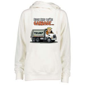 Donald Trump Rides In Garbage Truck Womens Funnel Neck Pullover Hood