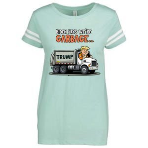 Donald Trump Rides In Garbage Truck Enza Ladies Jersey Football T-Shirt