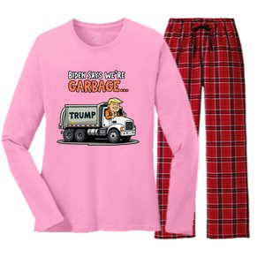 Donald Trump Rides In Garbage Truck Women's Long Sleeve Flannel Pajama Set 