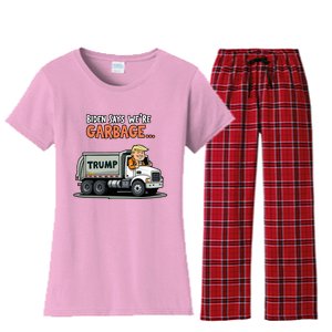 Donald Trump Rides In Garbage Truck Women's Flannel Pajama Set