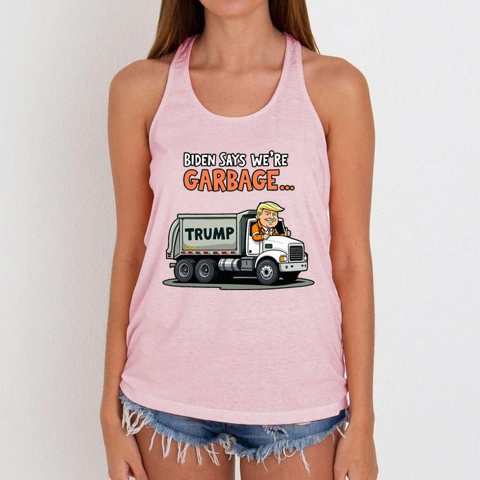 Donald Trump Rides In Garbage Truck Women's Knotted Racerback Tank