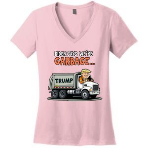 Donald Trump Rides In Garbage Truck Women's V-Neck T-Shirt