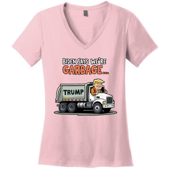 Donald Trump Rides In Garbage Truck Women's V-Neck T-Shirt