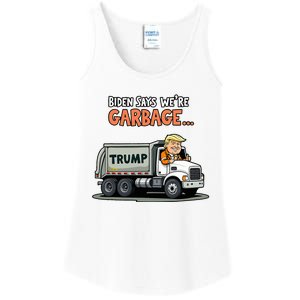 Donald Trump Rides In Garbage Truck Ladies Essential Tank