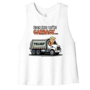 Donald Trump Rides In Garbage Truck Women's Racerback Cropped Tank