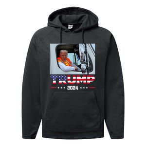 Donald Trump Rides In Garbage Truck Performance Fleece Hoodie