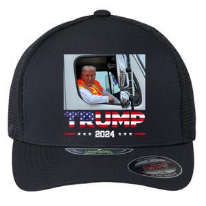 Donald Trump Rides In Garbage Truck Flexfit Unipanel Trucker Cap