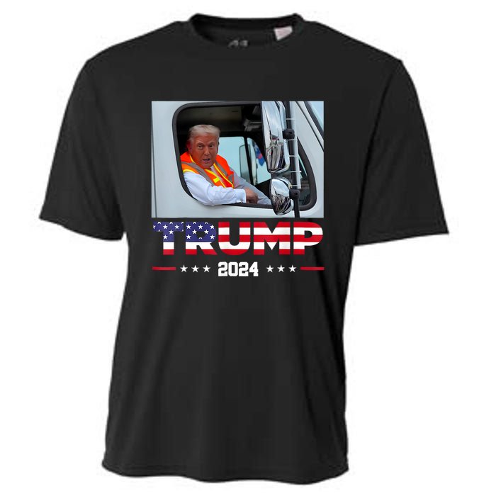 Donald Trump Rides In Garbage Truck Cooling Performance Crew T-Shirt