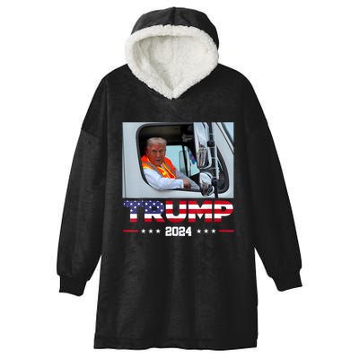 Donald Trump Rides In Garbage Truck Hooded Wearable Blanket