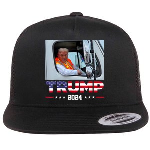 Donald Trump Rides In Garbage Truck Flat Bill Trucker Hat