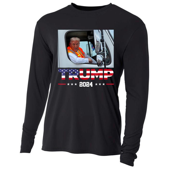 Donald Trump Rides In Garbage Truck Cooling Performance Long Sleeve Crew