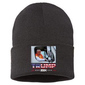 Donald Trump Rides In Garbage Truck Sustainable Knit Beanie