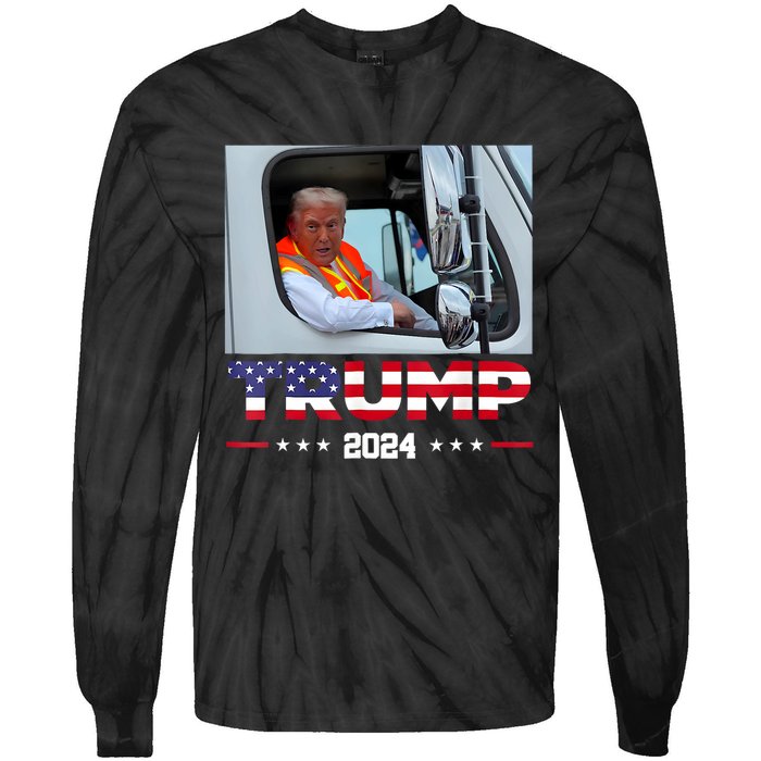 Donald Trump Rides In Garbage Truck Tie-Dye Long Sleeve Shirt