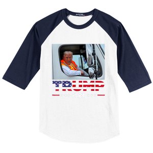 Donald Trump Rides In Garbage Truck Baseball Sleeve Shirt