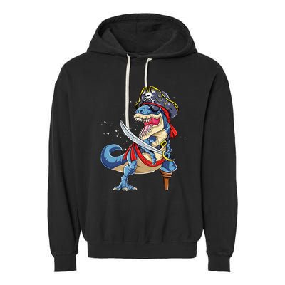 Dinosaur T Rex Pirate Jolly Roger Halloween Gifts Garment-Dyed Fleece Hoodie
