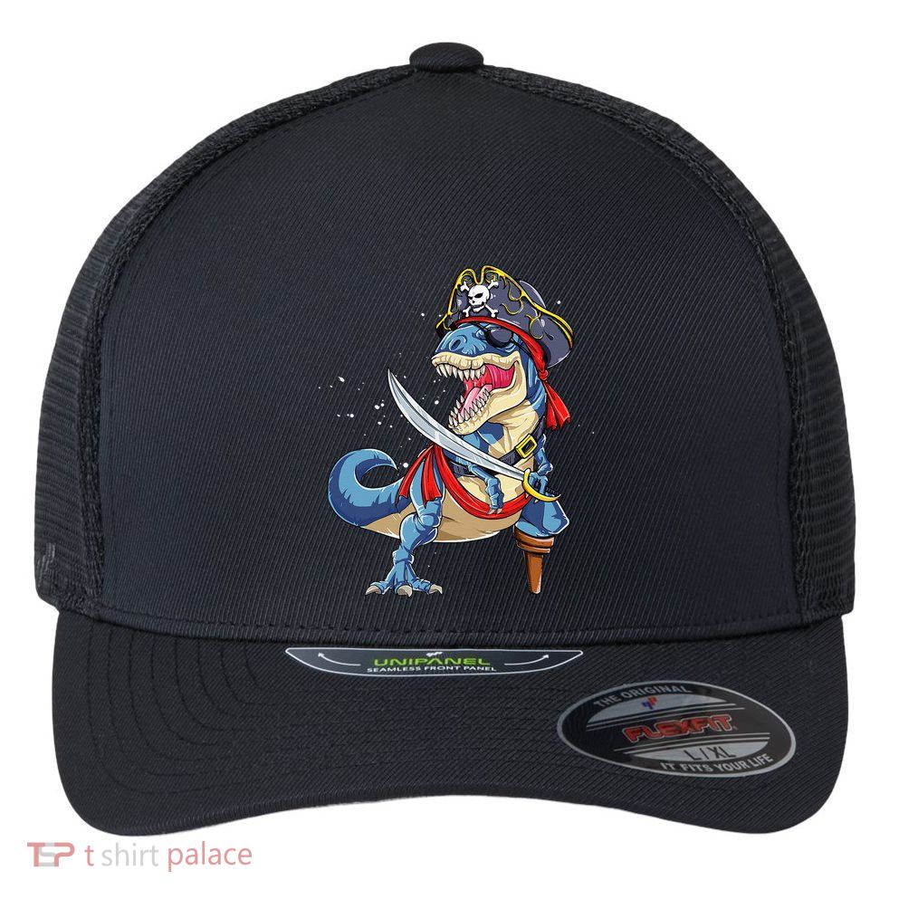 Dinosaur T Rex Pirate Jolly Roger Halloween Gifts Flexfit Unipanel Trucker Cap