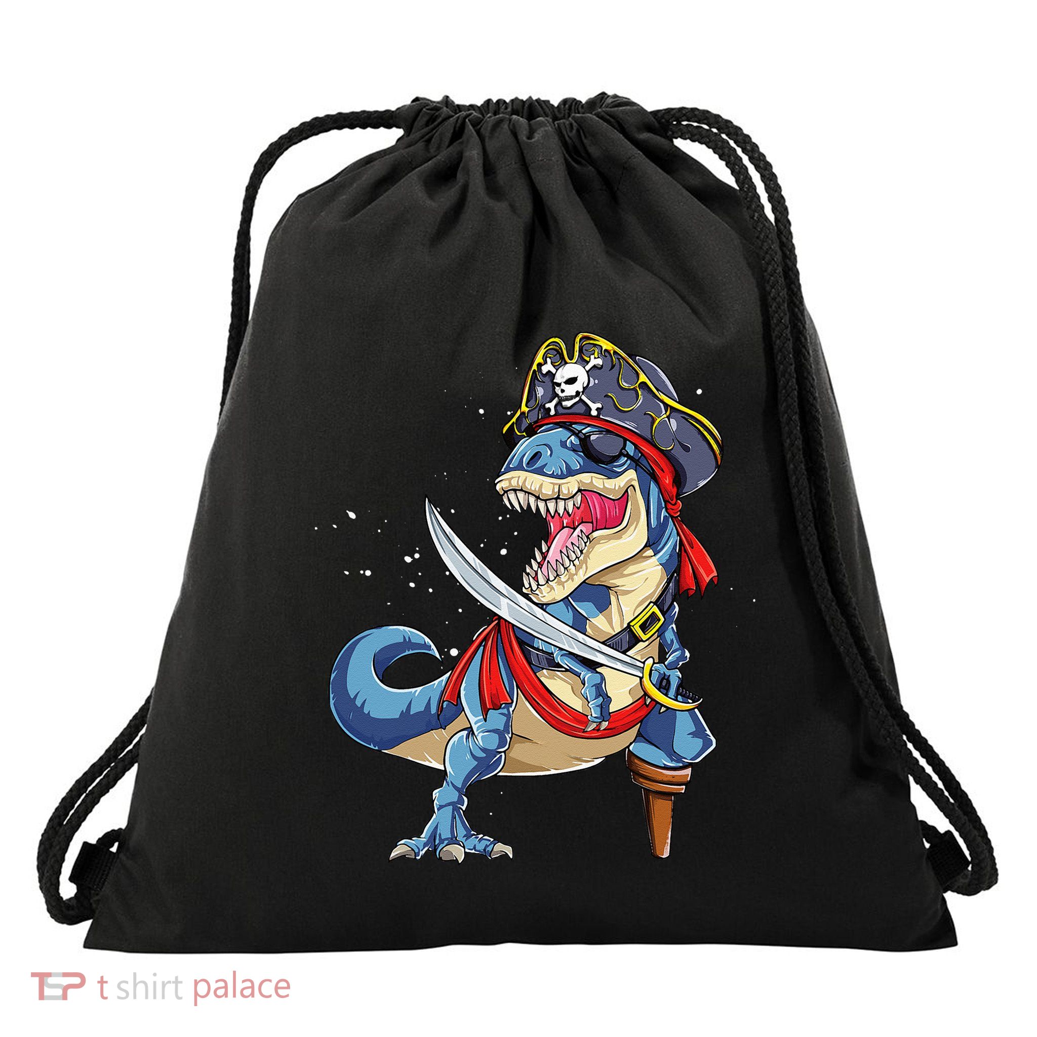 Dinosaur T Rex Pirate Jolly Roger Halloween Gifts Drawstring Bag