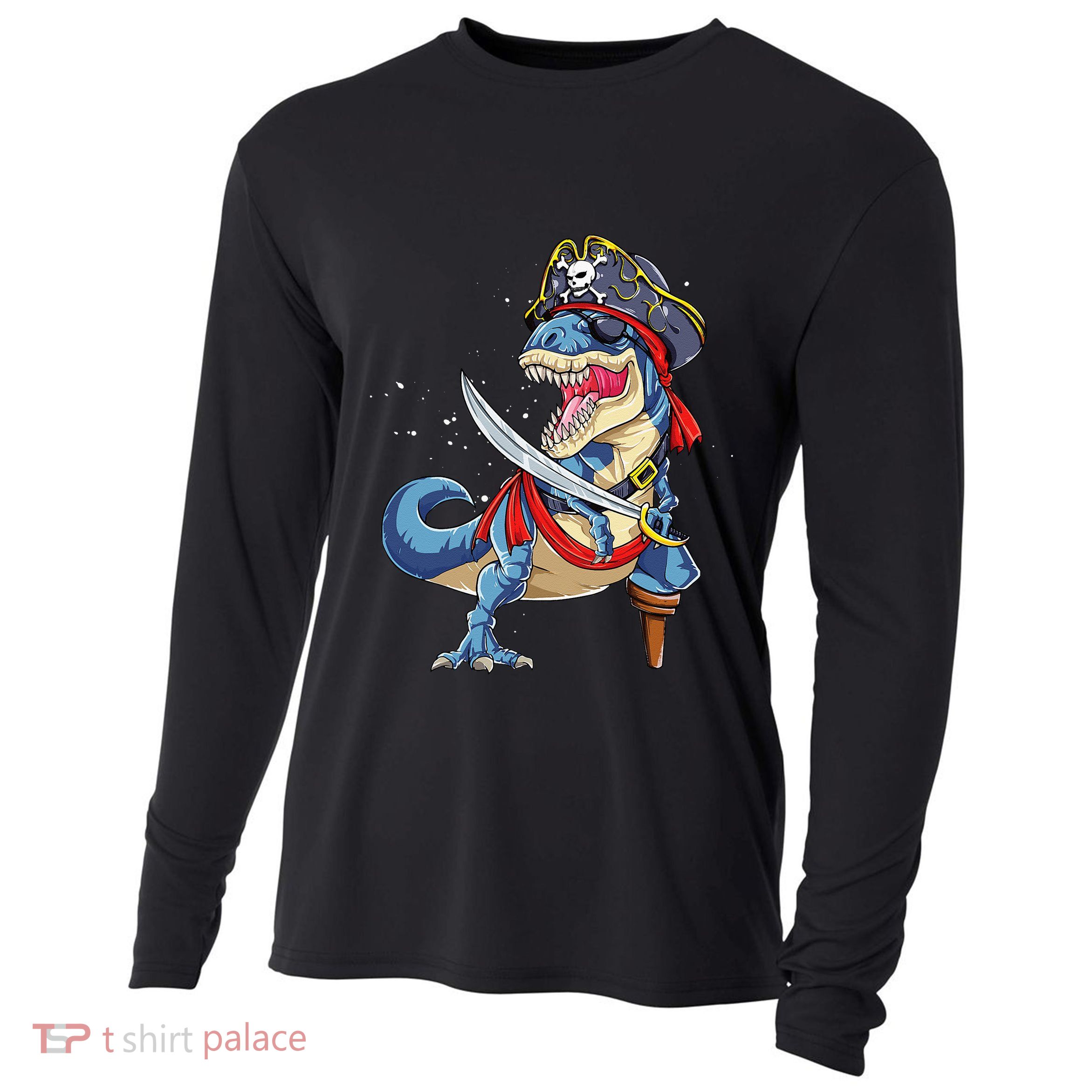 Dinosaur T Rex Pirate Jolly Roger Halloween Gifts Cooling Performance Long Sleeve Crew