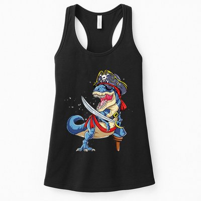 Dinosaur T Rex Pirate Jolly Roger Halloween Gifts Womens Tank Top