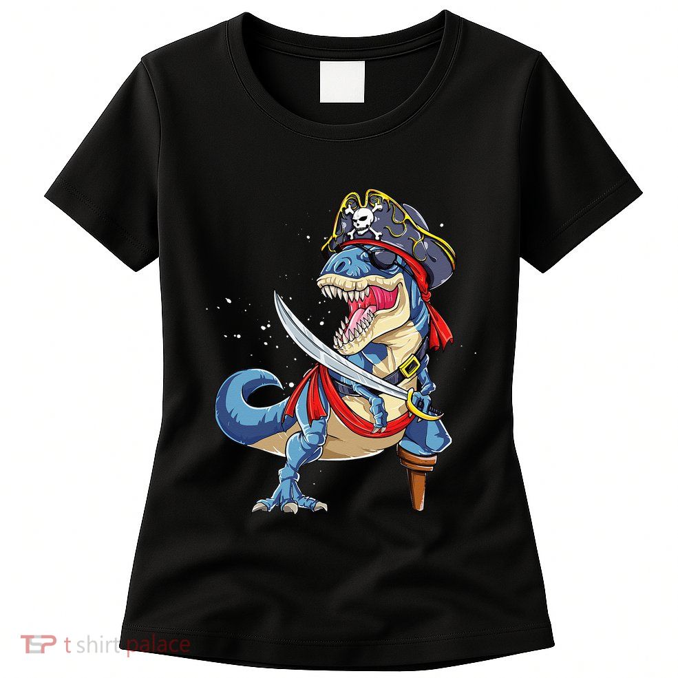 Dinosaur T Rex Pirate Jolly Roger Halloween Gifts Womens T-Shirt