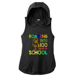 Dinosaur T Rex Roaring Into 100 Days Of School Teacher Ladies PosiCharge Tri-Blend Wicking Draft Hoodie Tank