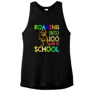 Dinosaur T Rex Roaring Into 100 Days Of School Teacher Ladies PosiCharge Tri-Blend Wicking Tank