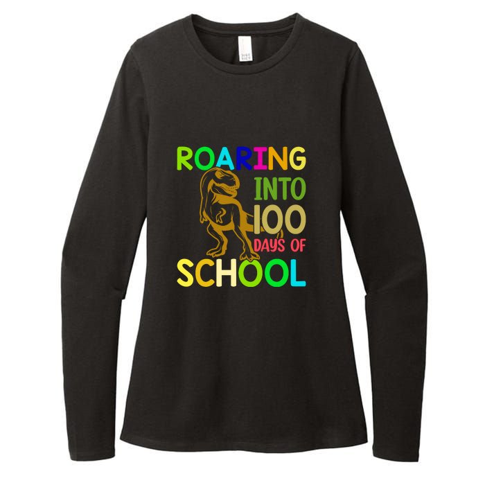 Dinosaur T Rex Roaring Into 100 Days Of School Teacher Womens CVC Long Sleeve Shirt