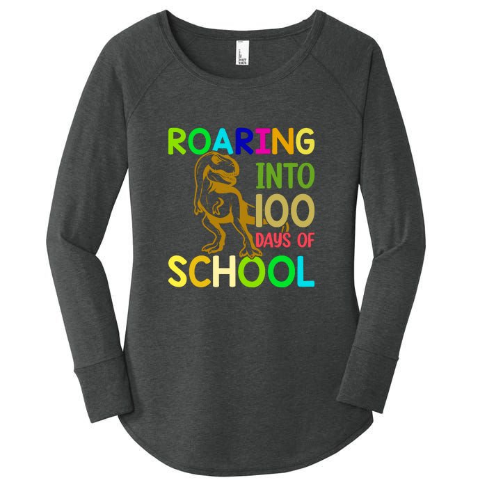 Dinosaur T Rex Roaring Into 100 Days Of School Teacher Women's Perfect Tri Tunic Long Sleeve Shirt