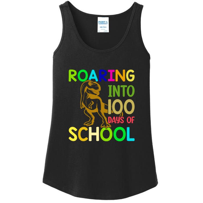 Dinosaur T Rex Roaring Into 100 Days Of School Teacher Ladies Essential Tank