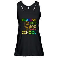 Dinosaur T Rex Roaring Into 100 Days Of School Teacher Ladies Essential Flowy Tank