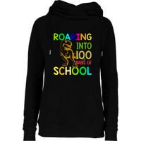 Dinosaur T Rex Roaring Into 100 Days Of School Teacher Womens Funnel Neck Pullover Hood