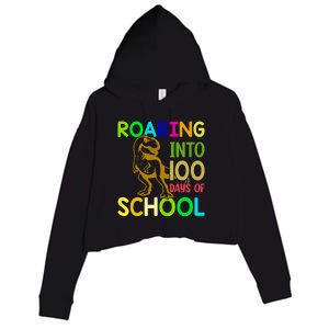 Dinosaur T Rex Roaring Into 100 Days Of School Teacher Crop Fleece Hoodie