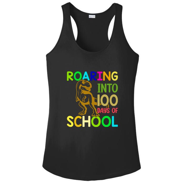 Dinosaur T Rex Roaring Into 100 Days Of School Teacher Ladies PosiCharge Competitor Racerback Tank