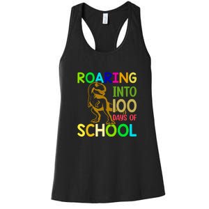 Dinosaur T Rex Roaring Into 100 Days Of School Teacher Women's Racerback Tank