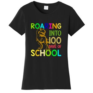 Dinosaur T Rex Roaring Into 100 Days Of School Teacher Women's T-Shirt