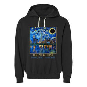 Dallas Texas Skyline Artistic Total Solar Eclipse 2024 Garment-Dyed Fleece Hoodie