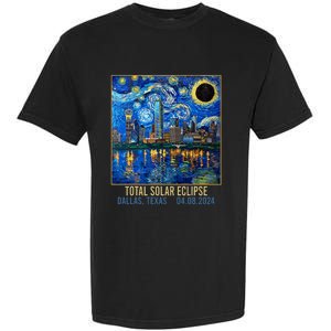 Dallas Texas Skyline Artistic Total Solar Eclipse 2024 Garment-Dyed Heavyweight T-Shirt