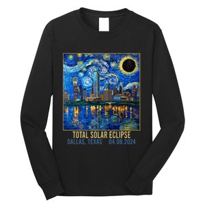 Dallas Texas Skyline Artistic Total Solar Eclipse 2024 Long Sleeve Shirt