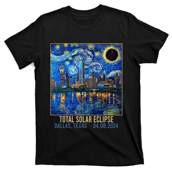 Dallas Texas Skyline Artistic Total Solar Eclipse 2024 T-Shirt