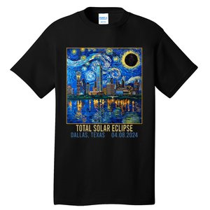 Dallas Texas Skyline Artistic Total Solar Eclipse 2024 Tall T-Shirt