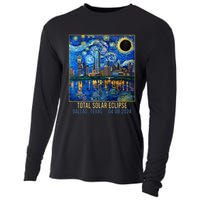 Dallas Texas Skyline Artistic Total Solar Eclipse 2024 Cooling Performance Long Sleeve Crew