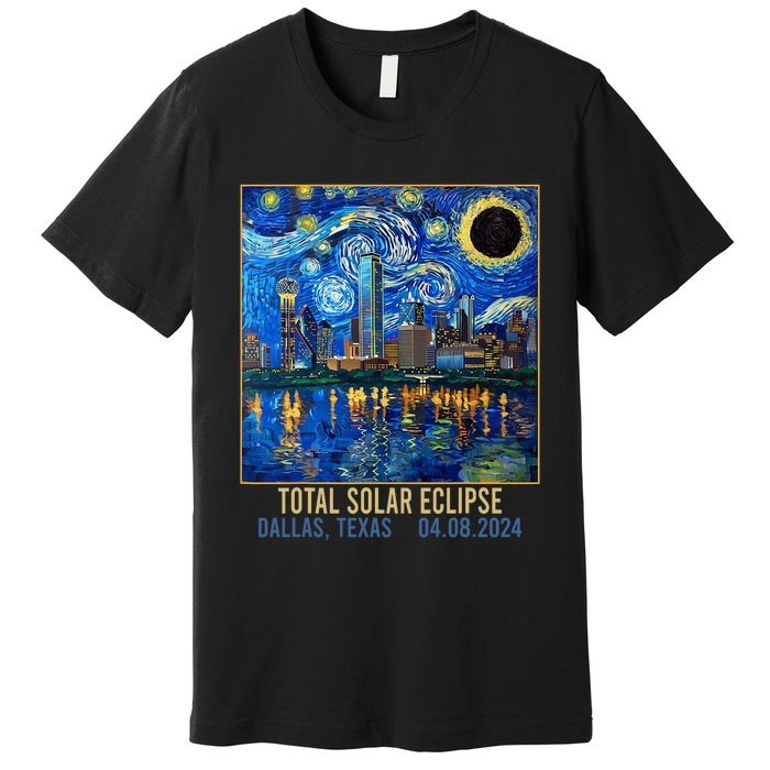 Dallas Texas Skyline Artistic Total Solar Eclipse 2024 Premium T-Shirt