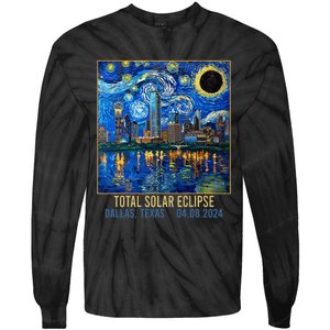 Dallas Texas Skyline Artistic Total Solar Eclipse 2024 Tie-Dye Long Sleeve Shirt