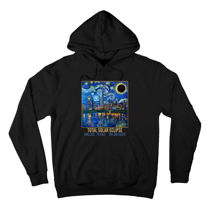 Dallas Texas Skyline Artistic Total Solar Eclipse 2024 Tall Hoodie