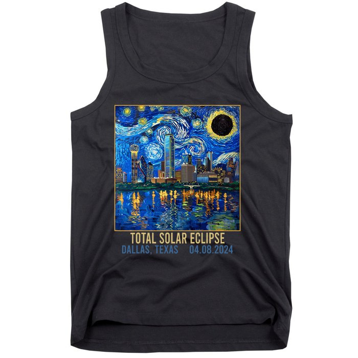 Dallas Texas Skyline Artistic Total Solar Eclipse 2024 Tank Top