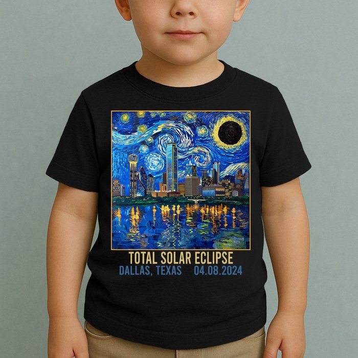 Dallas Texas Skyline Artistic Total Solar Eclipse 2024 Toddler T-Shirt